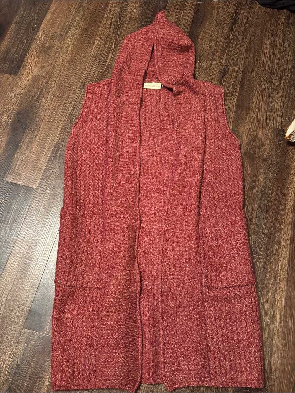 Hooded Open-Front Knit Vest - Red
